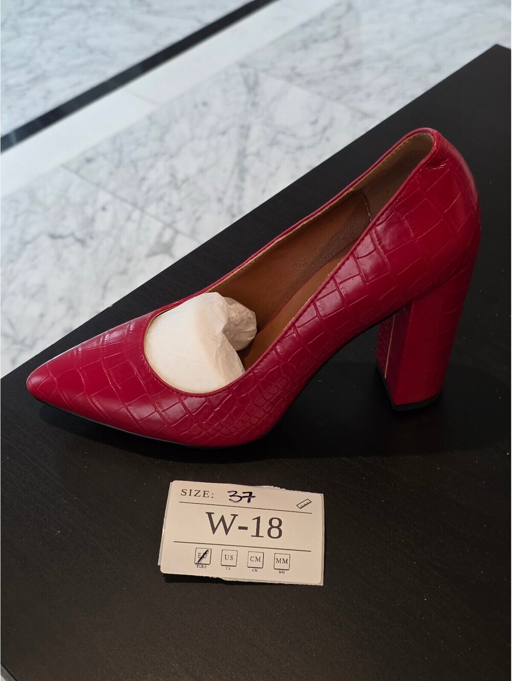 Red Croc-Embossed Block Heel Pumps - Women's